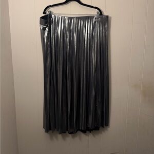 City Chic Metallic Silver Pleated Midi Skirt